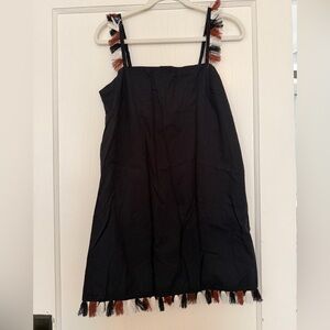 Anthropologie Black Dress with Fringe Trim